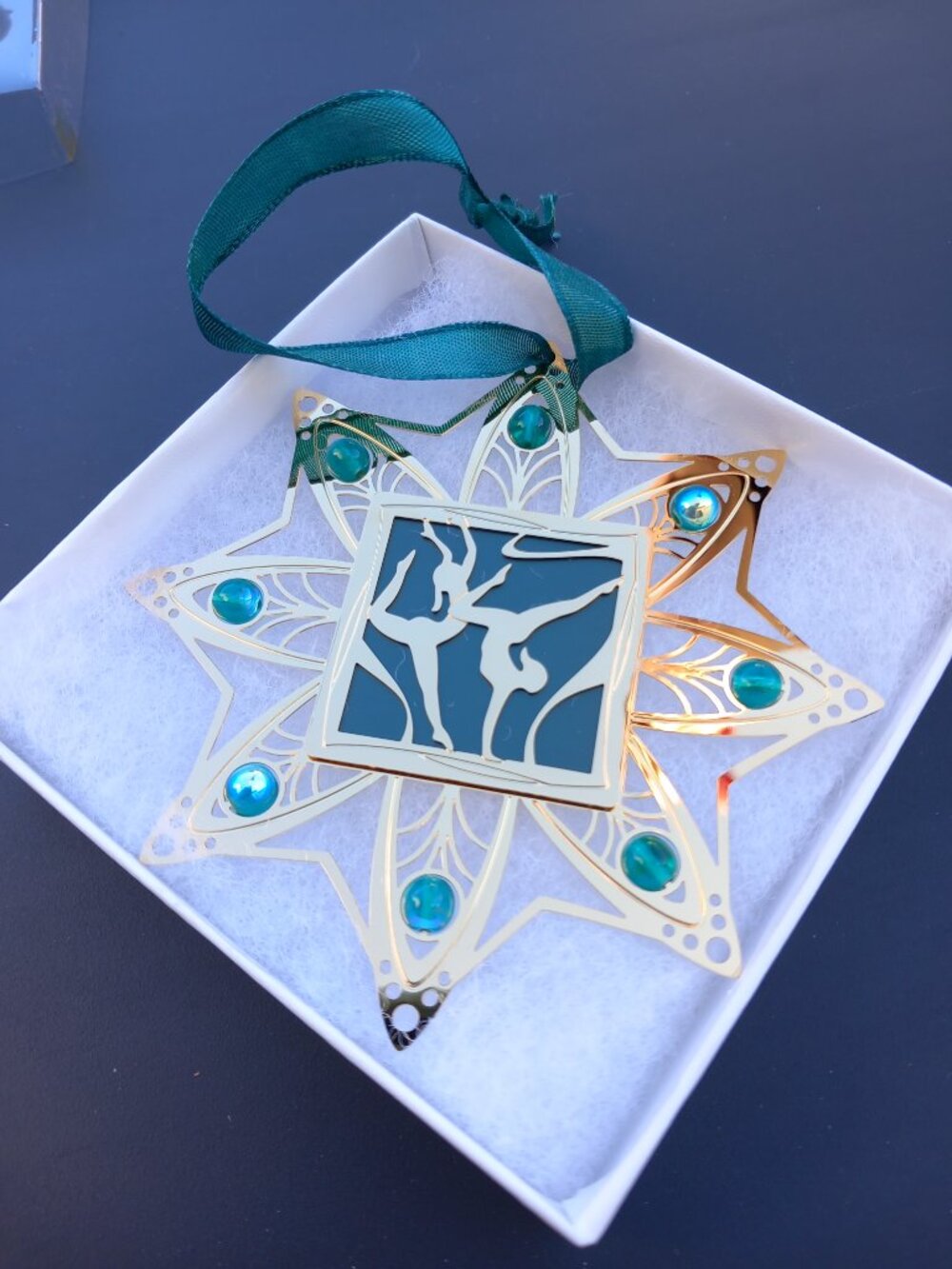 Gymnastics Ornament - Gold and Hunter Green